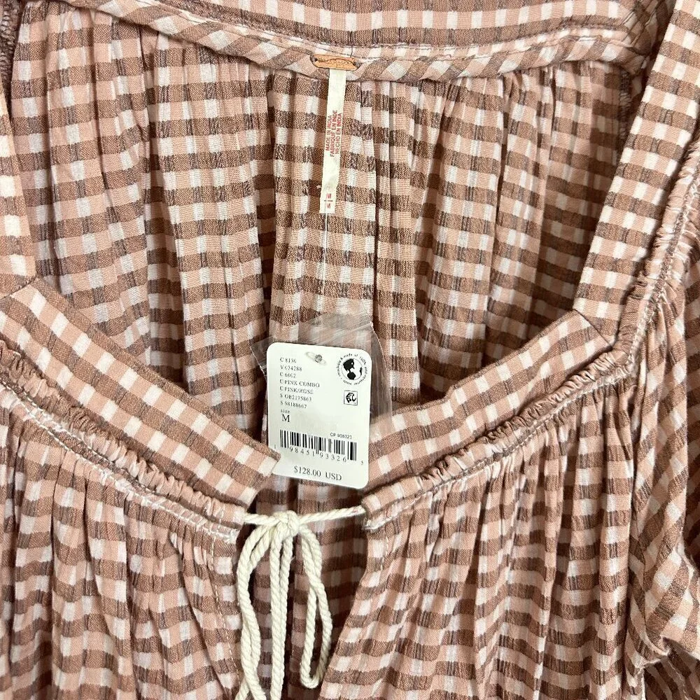 FREE PEOPLE County Line Plaid Romper in Pink Combo Size Medium NWT
